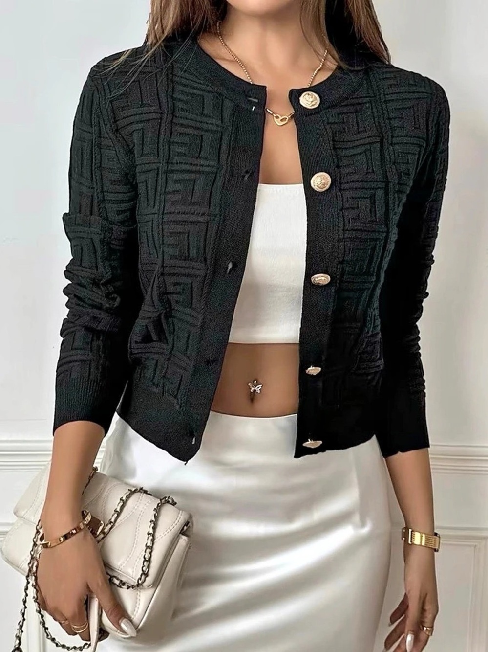 Balmain Monogram Jacquard Knit Cardigan Black